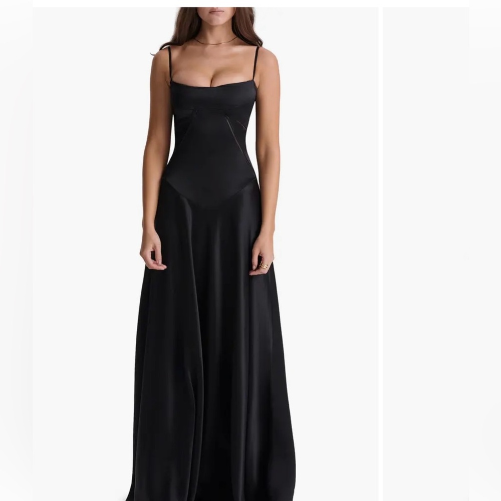 HOUSE OF CB Anabella Lace-Up Satin Gown